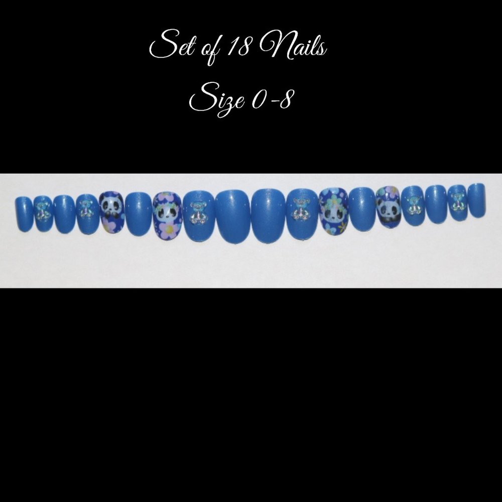 Blue 3D Jelly Bears and pandas- press on nail set